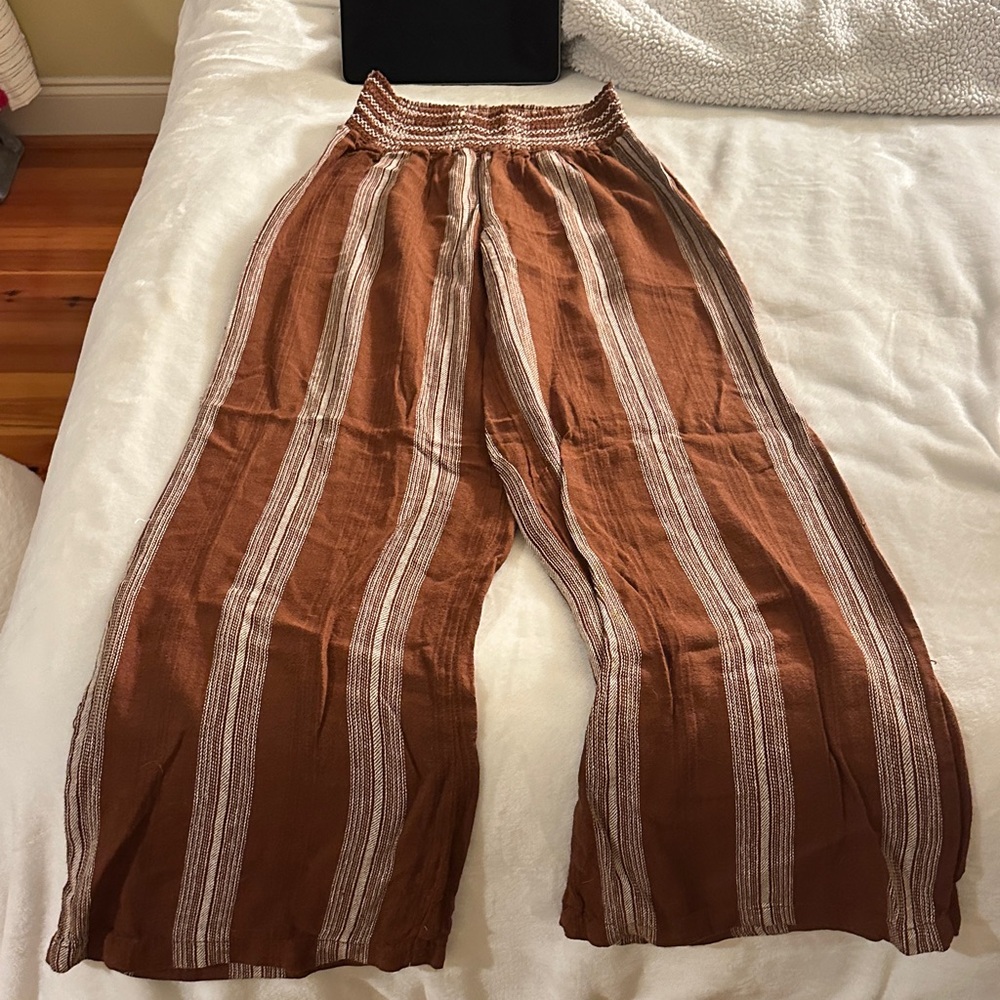 Rewash Brown and White Striped Wide-Leg Pants